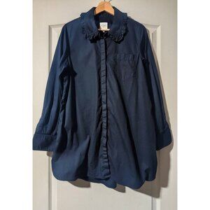 Pink Tartan | Ruffle Collar Tunic In Navy